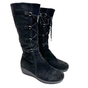 La Canadienne Suede Lace Up Knee High Boots Size 8 Waterproof Faux Fur Lined